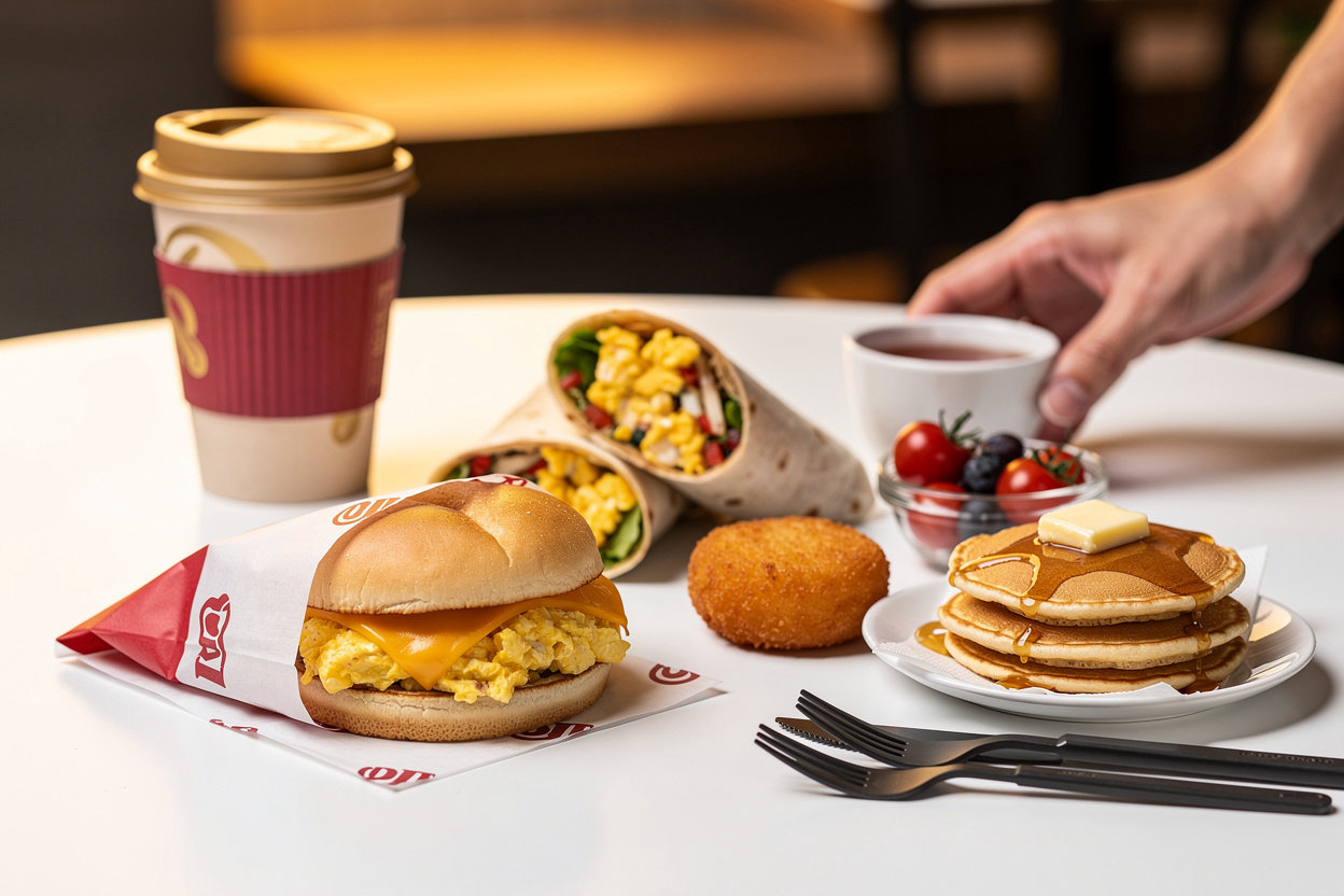 McDonald's Khuwair breakfast menu - egg sandwiches, wraps, pancakes, and hot beverages